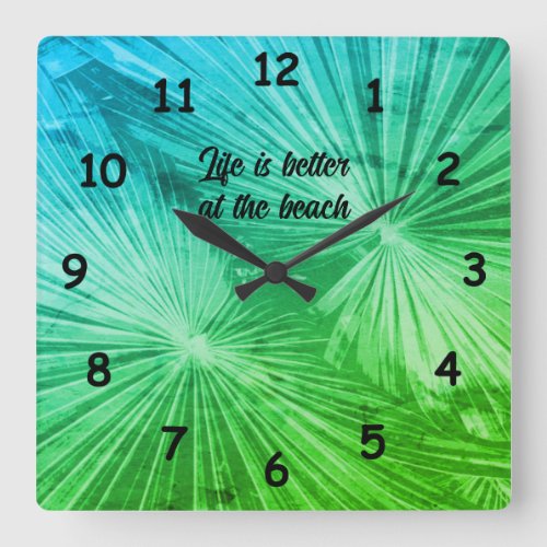 Tropical palm tree leafs photo custom square wall clock