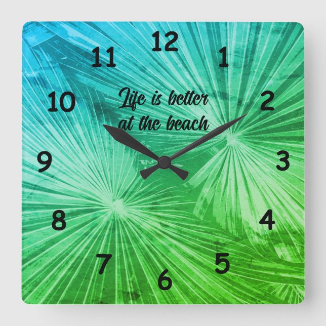 Tropical palm tree leafs photo custom square wall clock (Front)
