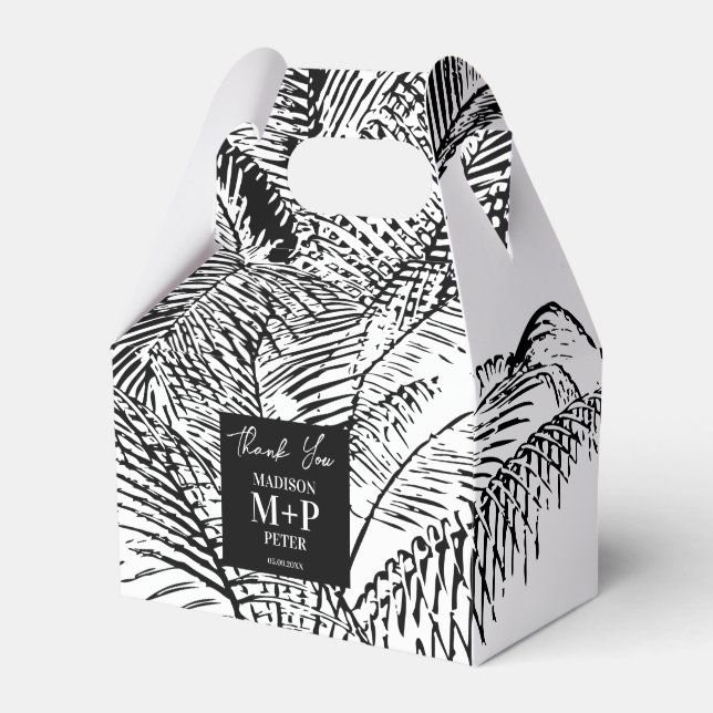Tropical Palm Tree Leaves Abstract Beach Weddings Favor Boxes (Front Side)