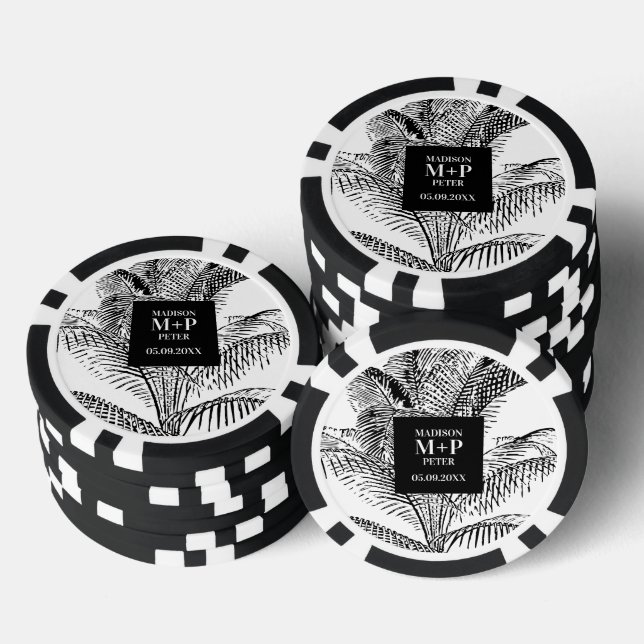 Tropical Palm Tree Leaves  Beach Wedding Favor Poker Chips (Stack)