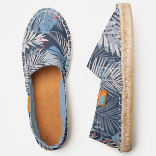 Tropical Palm Tree Leaves Blue White Fun Colorful Espadrilles