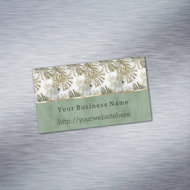 Tropical Palm Tree Leaves Business name website Business Card Magnet (In Situ)