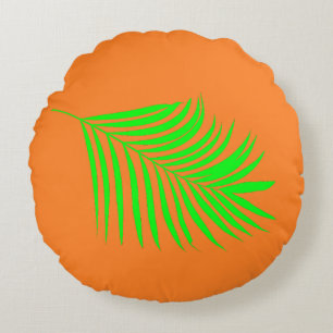 Tropical Palm Tree Leaves Green Sunset Orange Gift Round Pillow