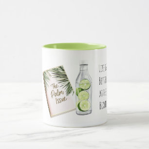 Tropical Palm Tree Leaves Green White Limes Beach Mug