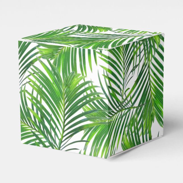 Tropical palm tree leaves greenery favor box (Front Side)
