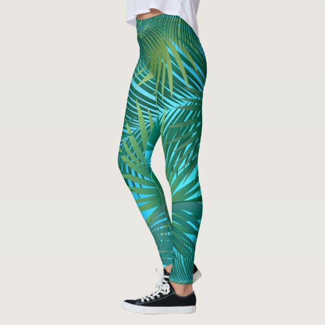 Tropical Palm Tree Leaves Jungle Green Leggings (Left)
