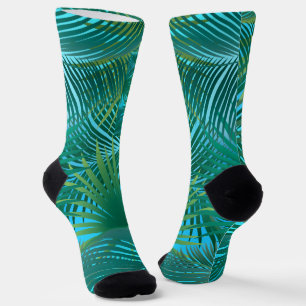 Tropical Palm Tree Leaves Jungle Green Socks