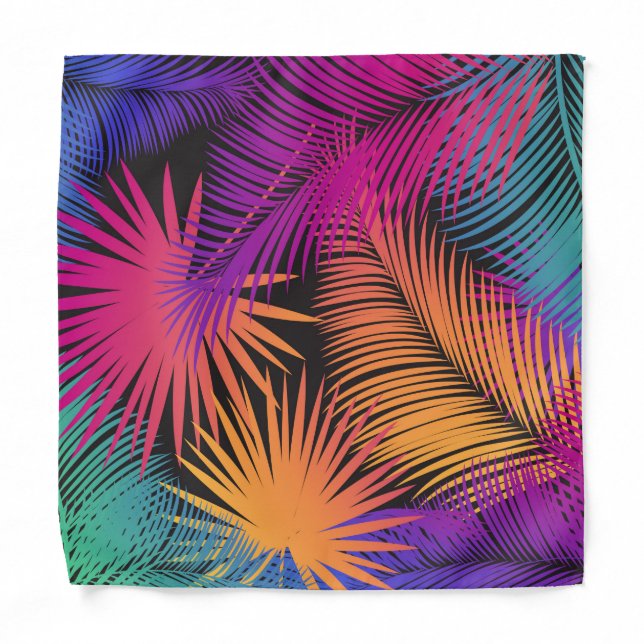 Tropical Palm Tree Leaves Jungle Rainbow Bandana (Front)