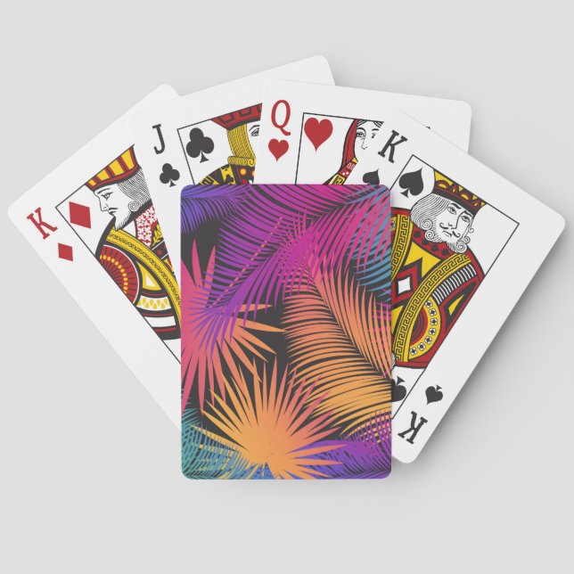 Tropical Palm Tree Leaves Jungle Rainbow Poker Cards (Back)