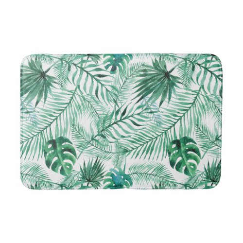 Tropical Palm Tree Leaves Pattern Bath Mat