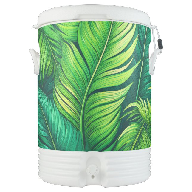 Tropical Palm Tree Leaves Pattern  Beverage Cooler (Front)
