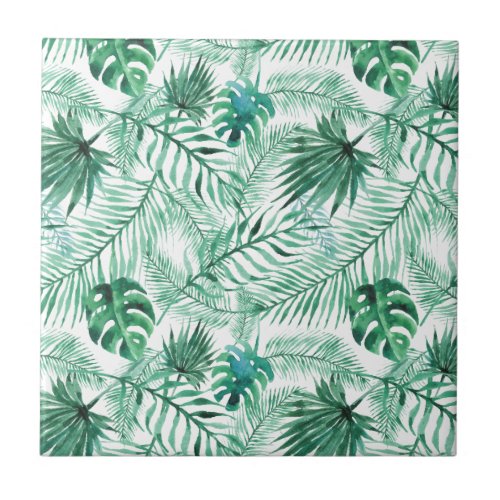 Tropical Palm Tree Leaves Pattern Ceramic Tile