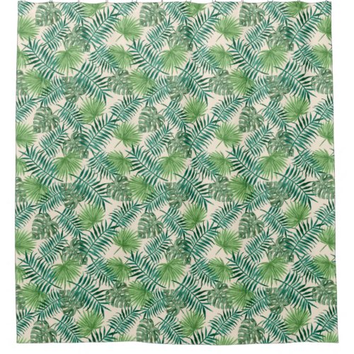 Tropical Palm Tree Leaves Pattern Cream Green Shower Curtain