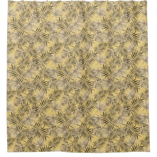 Tropical Palm Tree Leaves Pattern Gold Shower Curtain