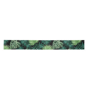 Tropical Palm Tree Leaves Pattern Green black Satin Ribbon