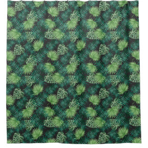 Tropical Palm Tree Leaves Pattern Green Black Shower Curtain