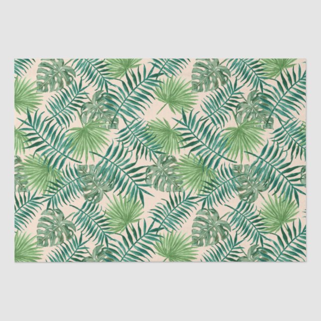 Tropical Palm Tree Leaves Pattern Green Peach Tissue Paper (Front)