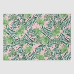 Tropical Palm Tree Leaves Pattern Green Pink Tissue Paper