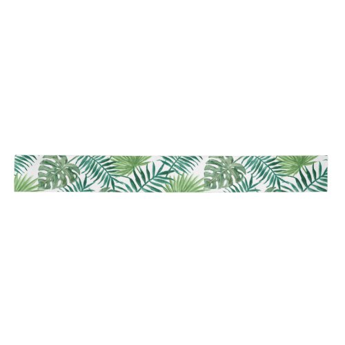 Tropical Palm Tree Leaves Pattern Green Satin Ribbon