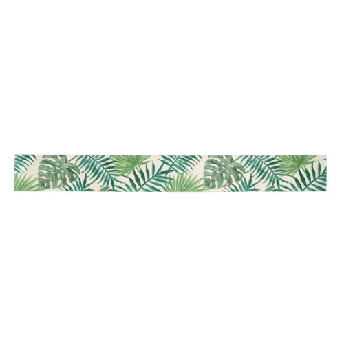 Tropical Palm Tree Leaves Pattern Green Satin Ribbon