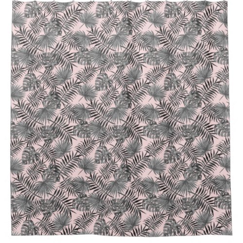 Tropical Palm Tree Leaves Pattern Pink Silver Shower Curtain
