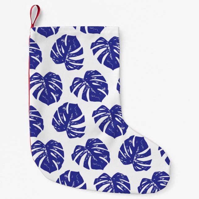 Tropical palm tree leaves pattern small christmas stocking (Front)