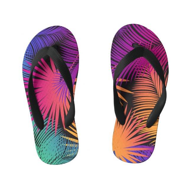 Tropical Palm Tree Leaves Pattern Watercolor Kid's Flip Flops (Footbed)