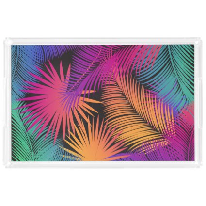 Tropical Palm Tree Leaves Pattern Watercolor Trend Acrylic Tray