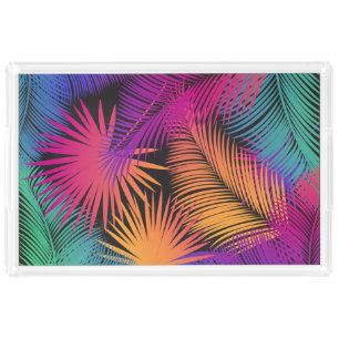Tropical Palm Tree Leaves Pattern Watercolor Trend Acrylic Tray