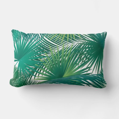 Tropical Palm Tree Leaves Pattern Watercolor Trend Lumbar Pillow