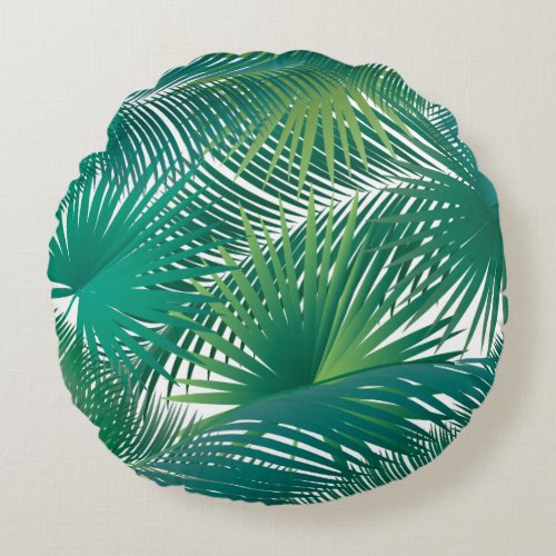 Tropical Palm Tree Leaves Pattern Watercolor Trend Round Pillow