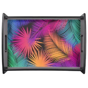 Tropical Palm Tree Leaves Pattern Watercolor Trend Serving Tray