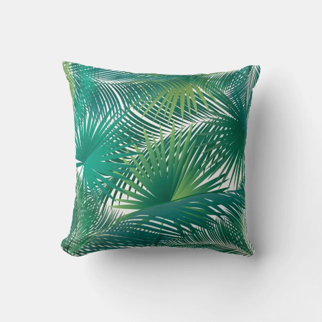 Tropical Palm Tree Leaves Pattern Watercolor Trend Throw Pillow (Front)