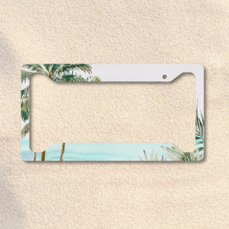 Tropical Palm Tree Leaves Summer Blue Beach License Plate Frame