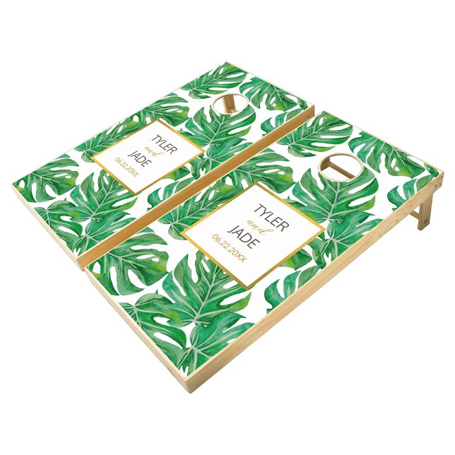 Tropical Palm Tree Leaves Wedding Gift Cornhole Set (Creator Uploaded)