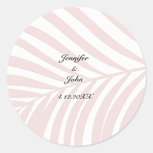 Tropical Palm Tree Leaves Wedding Names Peach Pink Classic Round Sticker
