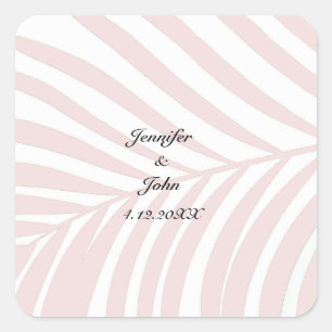 Tropical Palm Tree Leaves Wedding Names Peach Pink Square Sticker