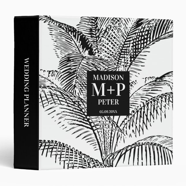 Tropical Palm Tree Leaves Wedding Planner 3 Ring Binder (Front/Spine)