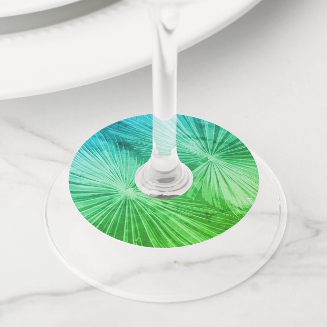 Tropical palm tree leaves wine glass tags (Close Up)