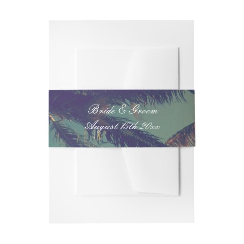 Tropical palm tree leavs photo background wedding invitation belly band