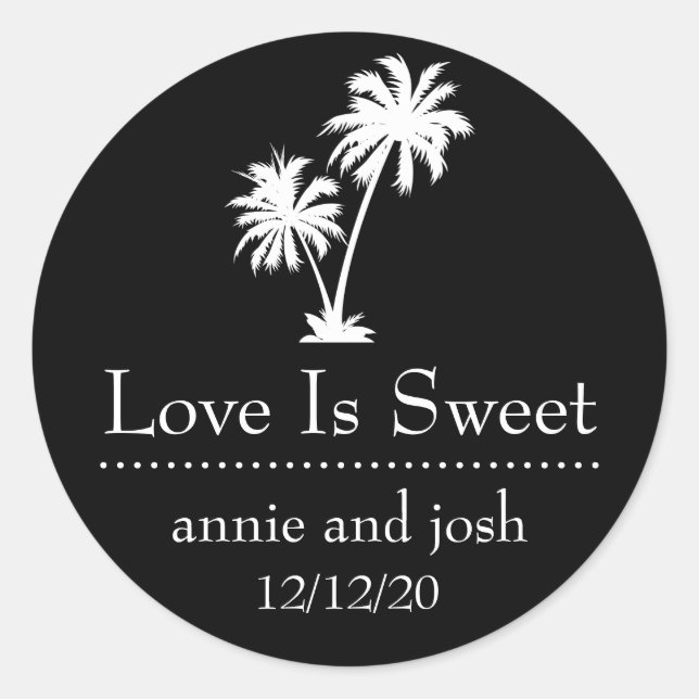 Tropical Palm Tree Love Is Sweet Labels (Black) (Front)