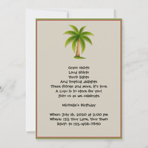 Tropical Palm Tree Luau Party Invitation