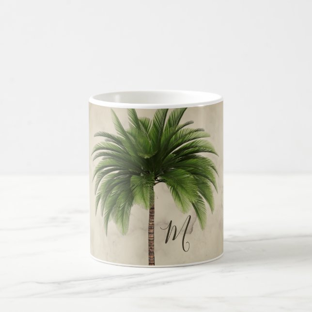 Tropical Palm Tree  Marbled Chic Monogram Coffee Mug (Center)
