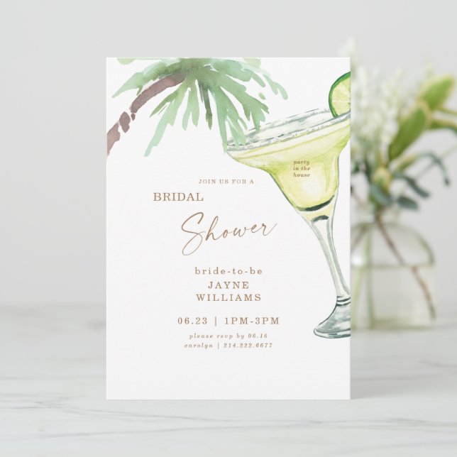 Tropical Palm Tree Margarita Bridal Shower  Invita Invitation (Standing Front)