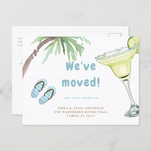 Tropical Palm Tree Margarita White Weve Moved Postcard