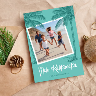 Tropical Palm Tree Mele Kalikimaka Photo Holiday Card