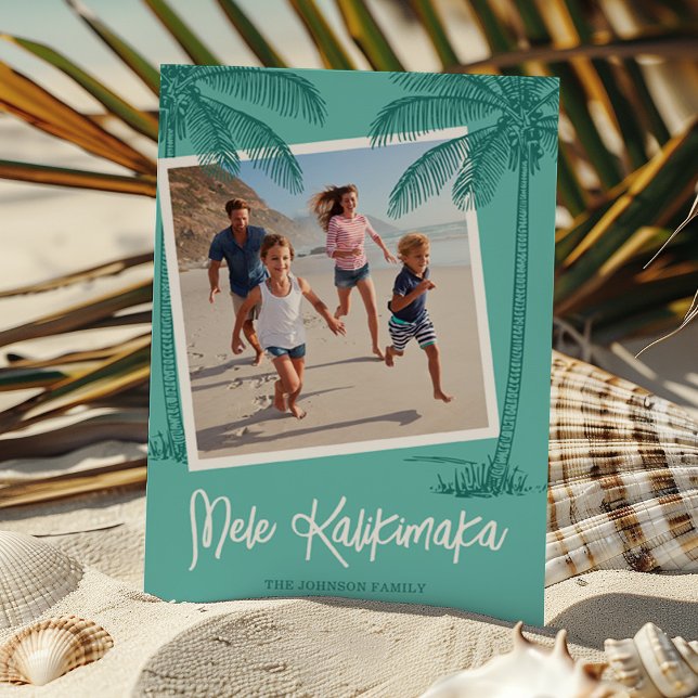 Tropical Palm Tree Mele Kalikimaka Photo Holiday Card (Creator Uploaded)
