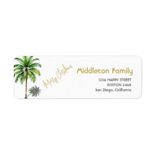 Tropical Palm Tree Merry Christmas Label