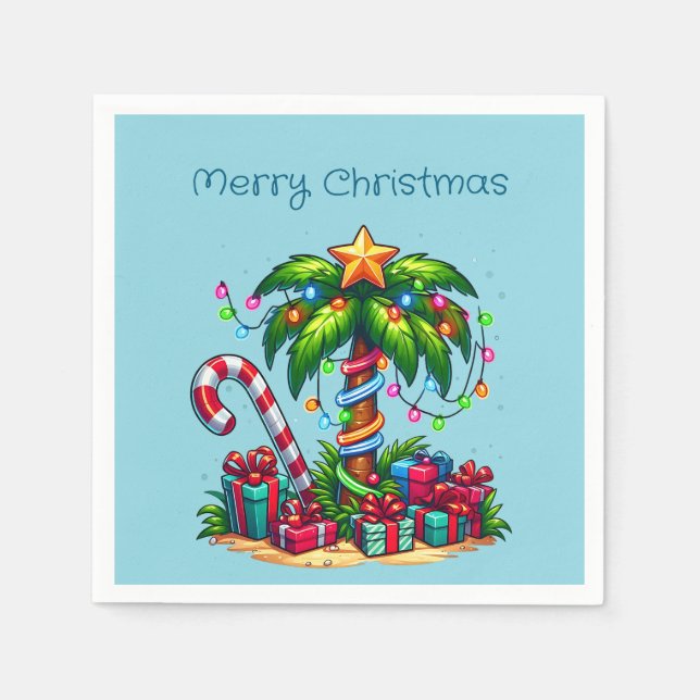 Tropical Palm Tree Merry Christmas Napkins (Front)