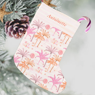 Tropical Palm Tree Merry Christmas Personalized Small Christmas Stocking